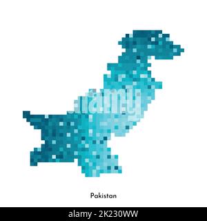 Vector isolated geometric illustration with simple icy blue shape of Pakistan map. Pixel art style for NFT template. Dotted logo with gradient texture Stock Vector