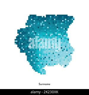 Vector isolated geometric illustration with simple icy blue shape of Suriname map. Pixel art style for NFT template. Dotted logo with gradient texture Stock Vector