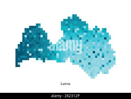 Vector isolated geometric illustration with simple icy blue shape of Latvia map. Pixel art style for NFT template. Dotted logo with gradient texture f Stock Vector