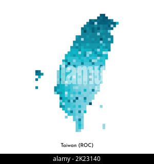 Vector isolated geometric illustration with simple icy blue shape of Taiwan (ROC) map. Pixel art style for NFT template. Dotted logo with gradient tex Stock Vector