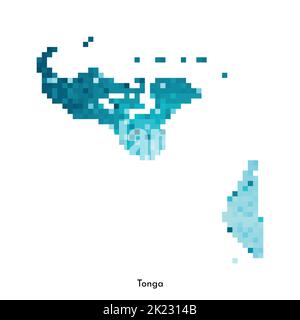 Vector isolated geometric illustration with simple icy blue shape of Tonga map. Pixel art style for NFT template. Dotted logo with gradient texture fo Stock Vector
