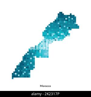 Vector isolated geometric illustration with simple icy blue shape of Morocco map. Pixel art style for NFT template. Dotted logo with gradient texture Stock Vector