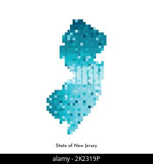 Vector isolated geometric illustration with icy blue area of USA - State of New Jersey map. Pixel art style for NFT template. Simple colorful logo wit Stock Vector