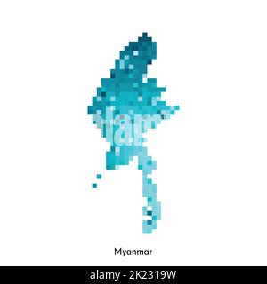 Vector isolated geometric illustration with simple icy blue shape of Myanmar map. Pixel art style for NFT template. Dotted logo with gradient texture Stock Vector