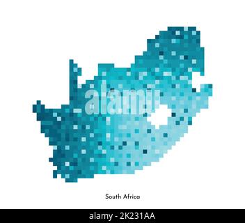 Vector isolated geometric illustration with simple icy blue shape of South Africa map. Pixel art style for NFT template. Dotted logo with gradient tex Stock Vector