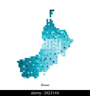 Vector isolated geometric illustration with simple icy blue shape of Oman map. Pixel art style for NFT template. Dotted logo with gradient texture for Stock Vector