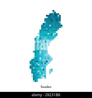 Vector isolated geometric illustration with simple icy blue shape of Sweden map. Pixel art style for NFT template. Dotted logo with gradient texture f Stock Vector