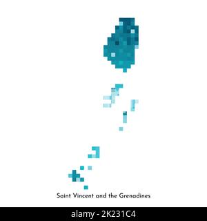 Vector isolated geometric illustration with simple icy blue shape of Saint Vincent and the Grenadines map. Pixel art style for NFT template. Dotted lo Stock Vector