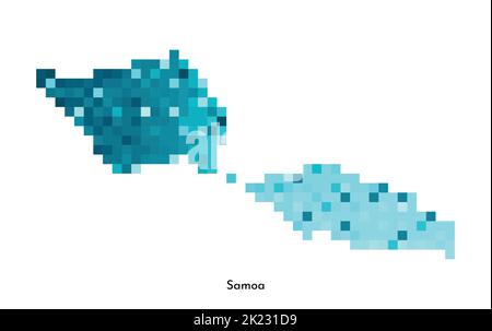 Vector isolated geometric illustration with simple icy blue shape of Samoa map. Pixel art style for NFT template. Dotted logo with gradient texture fo Stock Vector