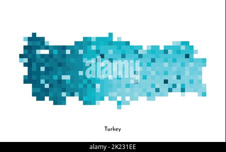Vector isolated geometric illustration with simple icy blue shape of Turkey map. Pixel art style for NFT template. Dotted logo with gradient texture f Stock Vector