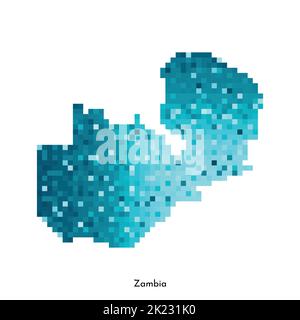 Vector isolated geometric illustration with simple icy blue shape of Zambia map. Pixel art style for NFT template. Dotted logo with gradient texture f Stock Vector