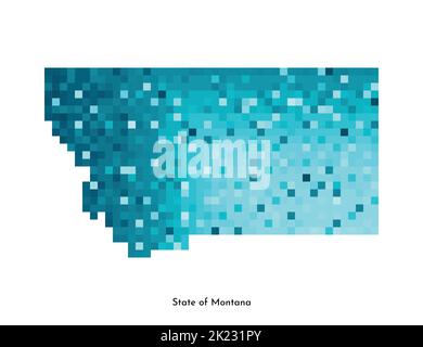 Vector isolated geometric illustration with icy blue area of USA - State of Montana map. Pixel art style for NFT template. Simple colorful logo with g Stock Vector