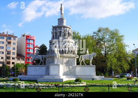 White monumental statue at the city center of Eskisehir-Turkey Stock Photo