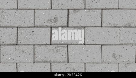 Seamless pattern of pavement with interlocking textured bricks. Vector pathway texture top view. Outdoor concrete slab sidewalk. Cobblestone footpath Stock Vector