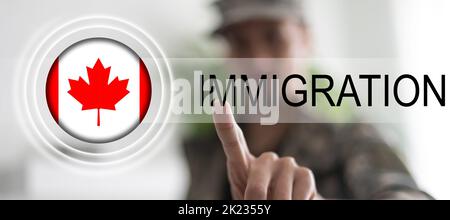 flag of canada and inscription immigration Stock Photo