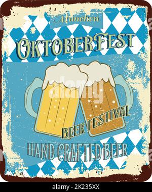 vintage shabby slightly rusty advertising banner. oktoberfest. hand crafted beer. beer festival. vector illustration Stock Vector