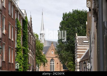 View on the Grote kerk or Jacobijnerkerk in Leeuwarden build in the 13th century. The church contains a burial vault of the Frisian Nassau's. Stock Photo