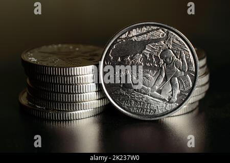 Ukrainian coins - war period limited edition 2020. Translation - Ukraine, ten hryvnia, on guard of life. Stock Photo