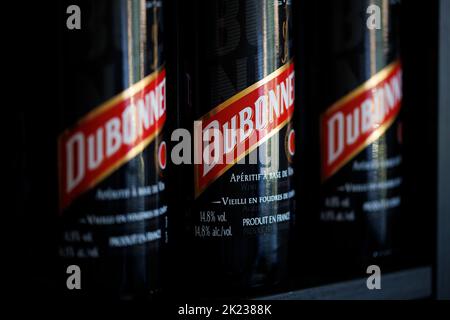 Dubonnet and Gin cocktail ingredients, favoured by Her Majesty Queen Elizabeth II as a lunchtime drink Stock Photo