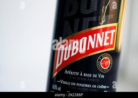 Dubonnet and Gin cocktail ingredients, favoured by Her Majesty Queen Elizabeth II as a lunchtime drink Stock Photo