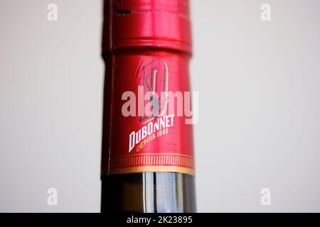 Dubonnet and Gin cocktail ingredients, favoured by Her Majesty Queen Elizabeth II as a lunchtime drink Stock Photo