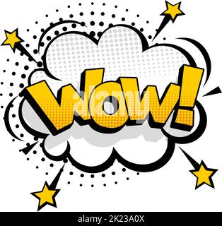 Wow word in bursting comic cloud. Pop art splash Stock Vector