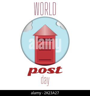 paper cut postcard . world post day Stock Vector