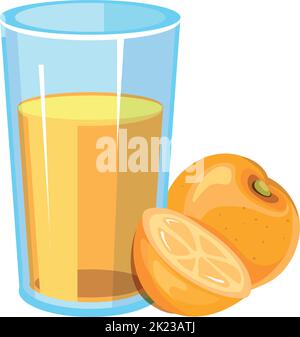 Fresh orange juice glass with cutted fruit cartoon icon Stock Vector