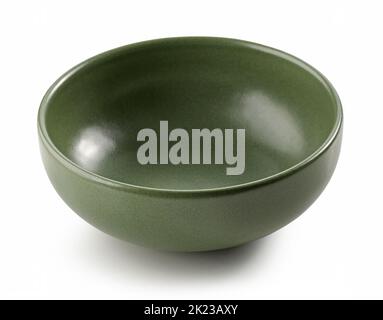 empty green ceramic bowl isolated on white background Stock Photo