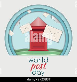 paper cut postcard . world post day Stock Vector