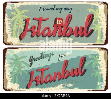 vintage grunge retro sign welcome to istanbul ,greetings from istanbul Stock Vector