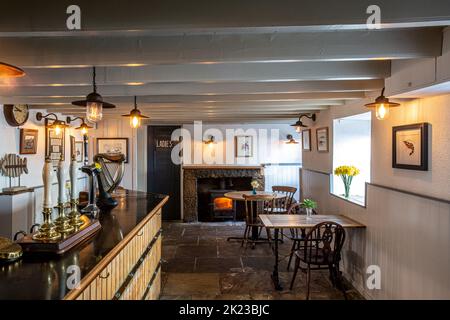 The Tolcarne Inn pub interior  , Newlyn Harbour, Penzance, Cornwall, England, Stock Photo