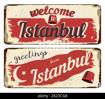 vintage grunge retro sign welcome to istanbul ,greetings from istanbul Stock Vector