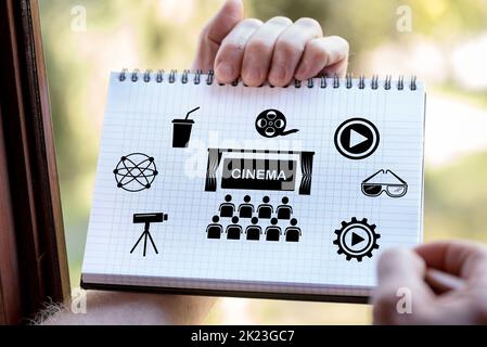 Hand drawing cinema concept on a notepad Stock Photo