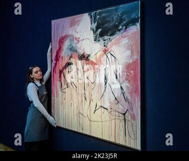 London, UK. 22nd Sep, 2022. Tracey Emin's Like a Cloud of Blood (2022), a deeply personal painting, is to be sold by the artist to benefit her pioneering TKE Studios in Margate. The painting will be offered with an estimate of £500,000-700,000 in Christie's 20th/21st Century: London Evening Sale on Thursday 13 October 2022. Credit: Guy Bell/Alamy Live News
