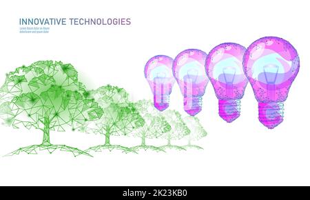 Two hands carrying light Bulb lamp saving energy ecology concept. Polygonal light blue sprout small plant seedling inside electricity green energy Stock Vector