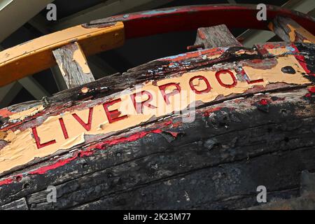 Liverpool boat launched as Ruby built 1860 by William Speakman Chester, now named Mossdale being restored, used by Abel & Sons of Runcorn Stock Photo