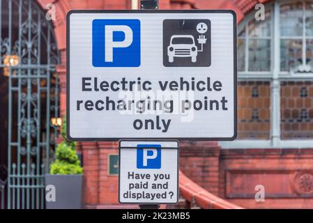 United Kingdom, Durham - July 17, 2022: Electric vehicle recharging point only. Sutentability concept Stock Photo