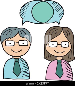 Business conversation icon. Colleagues message color doodle Stock Vector
