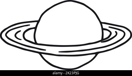 Planet sketch. Ring orbit space body in hand drawn style Stock Vector