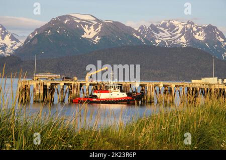 Marina and fishing port Photographed near Homer, Alaska. Homer is a city in Kenai Peninsula Borough in the U.S. state of Alaska. It is 218 mi (351 km) Stock Photo