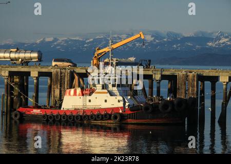 Marina and fishing port Photographed near Homer, Alaska. Homer is a city in Kenai Peninsula Borough in the U.S. state of Alaska. It is 218 mi (351 km) Stock Photo