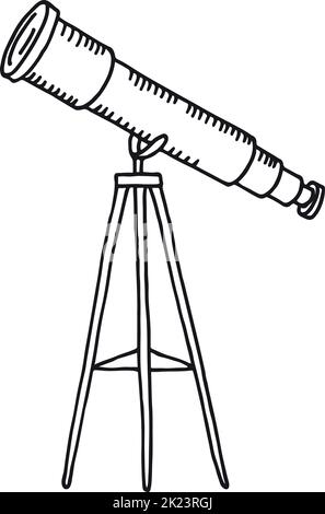 Telescope sketch. Astronomy optical device. Space research icon Stock Vector