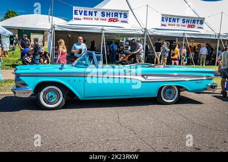 Falcon Heights, MN - June 18, 2022: Close up detail view of a at a local car show. Stock Photo