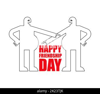 International Friends Day. Best friends. friendly joke. Two fat men laugh at each other and point to their bellies. Stock Vector