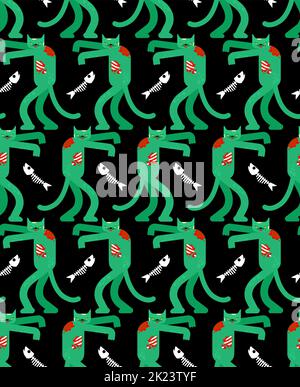 Zombie cat pattern seamless. Zombi pet background. Vector texture Stock Vector