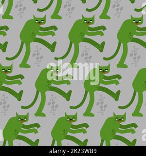 Zombie cat pattern seamless. Zombi pet background. Vector texture Stock Vector