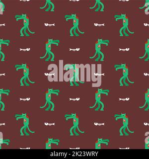 Zombie cat pattern seamless. Zombi pet background. Vector texture Stock Vector