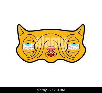 Rasta Stoned cat isolated. trippy pet. Cat addict with red eyes. Stock Vector