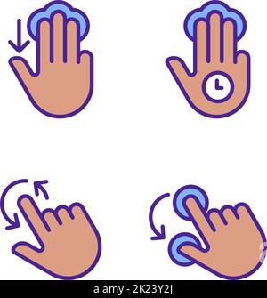 Multi touch function pixel perfect RGB color icons set Stock Vector